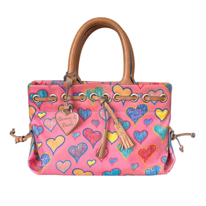 Dooney & Bourke Pink Crayon Heart Coated Canvas Mini Top Handle Vintage Y2K